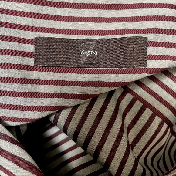 Zegna Gray & Burgundy Pinstriped Collared Button Down Men’s Dress Shirt, Size L - Picture 6 of 7
